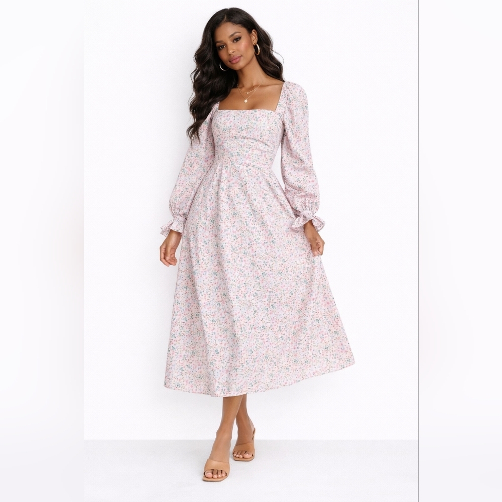 Olivia Rubin Willow Mint Candy Floral Maxi Dress Square Neck Size 4
